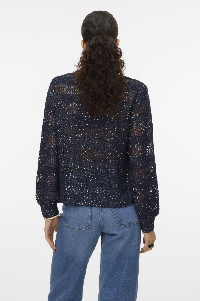 VMLEILANI STRIPE LS V-NECK CARDIGAN 10327775 Navy Blazer/W. SILVER